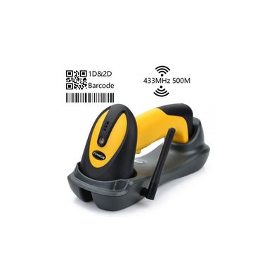 Сканер штрих-коду UKRMARK EV-W2503 2D, 433MHz, USB, IP64, stand, black/yellow (00769)