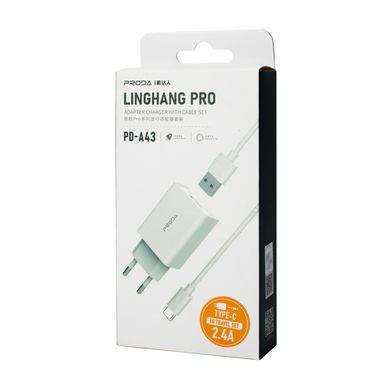 Зарядний пристрій Proda USB 2,4A + USB Type-C cable (PD-A43a-WHT)