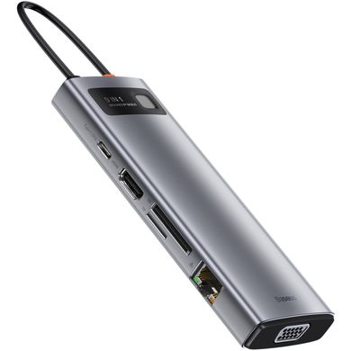 Концентратор Baseus USB3.1 Type-C to USB C(PD)100W/HDMI 4K 30Hz/VGA/USB3.2/RJ45/SD+TF,9in1 Grey (CAHUB-CU0G)