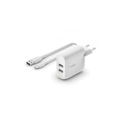 Зарядний пристрій Belkin Home Charger (24W) DUAL USB 2.4A, MicroUSB 1m, white (WCE001VF1MWH)
