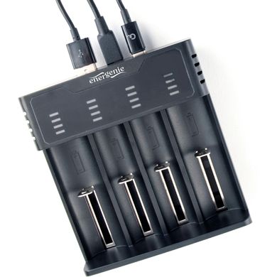 Зарядний пристрій для акумуляторів EnerGenie input:TYPE-C/Micro-USB, AAA/AA/...14650/18650, power bank function (BC-USB-02)