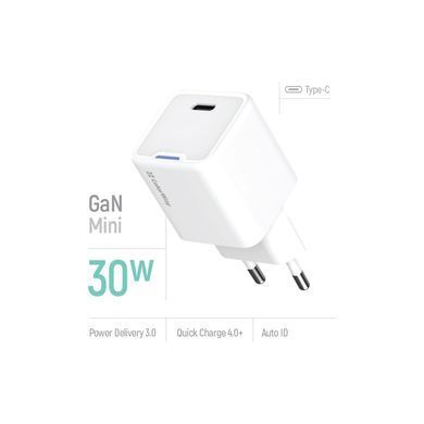 Зарядний пристрій ColorWay GaN Mini 30W PD Port PPS USB-C white (CW-CHS054PD-WT)