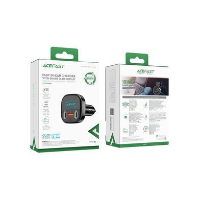 Зарядний пристрій Acefast B5 Car Charger 2xUSB-C + 1xUSB-A 101W OLED smart display Metal Black (6974316281436)