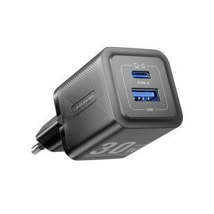 Зарядний пристрій Vention 1xUSB-C PD30W + 1xUSB QC3.0 30W GaN black (FEQB0-EU)