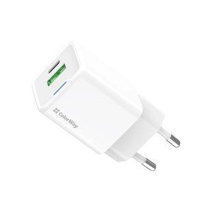 Зарядний пристрій ColorWay GaN Mini 35W PD Port PPS USB (Type-C PD + USB QC4.0) white (CW-CHS055PD-WT)
