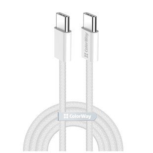Дата кабель USB-C to USB-C 2.0m (braided cotton) (PD Fast Charging 60W) 3.0А grey ColorWay (CW-CBPDCC068-GR)