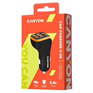 Зарядний пристрій Canyon Universal 3xUSB car adapter Black+Orange (CNE-CCA08BO)