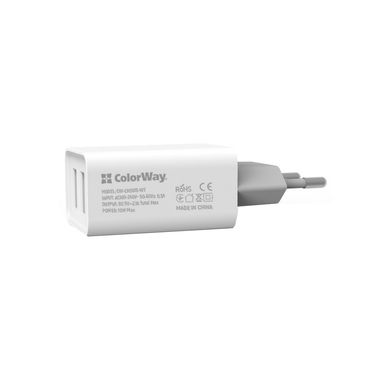 Зарядний пристрій ColorWay 2USB AUTO ID 2.1A (10W) (CW-CHS015-WT)