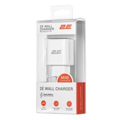 Зарядний пристрій 2E 30W USB-C PD white (2E-WC1USBC30W-W)