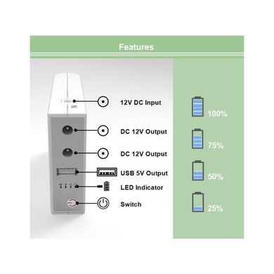 Батарея універсальна Toto 8800mAh з функцією UPS for router, out: 12V/1A & 5V&1A (WGP103)