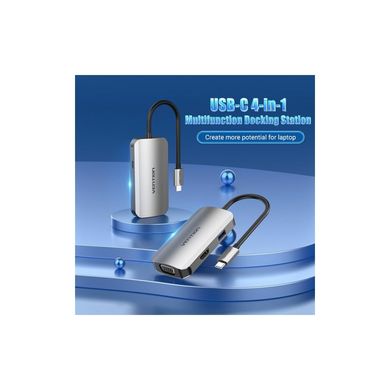 Концентратор Vention USB3.1 Type-C --> HDMI/VGA/USB 3.0/PD 100W Hub 4-in-1 (TOAHB)