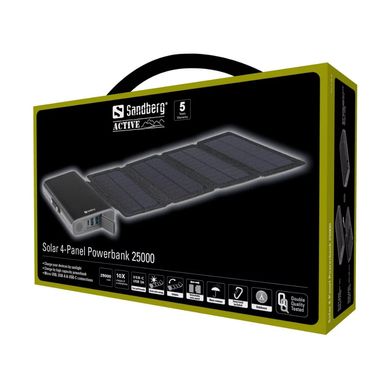 Батарея універсальна Sandberg 25000mAh, Solar 4-Panel/8W, USB-C input/output(18W max), USB-A*2/3A(Max) (420-56)