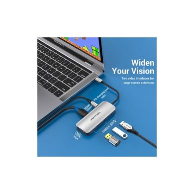 Концентратор Vention USB3.1 Type-C --> HDMI/VGA/USB 3.0x3/PD 100W Hub 6-in-1 (TOIHB)