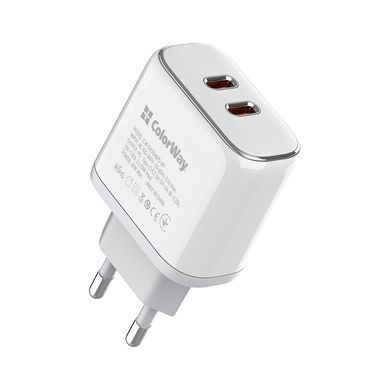 Зарядний пристрій ColorWay Power Delivery Port PPS USB (Type-C PD + Type-C PD) (40W) white (CW-CHS048PD-WT)