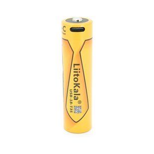 Акумулятор 18650 3500mah (3400-3500mah), 3.7V(2.7-4.2V), Type-C, 72*18.6mm, Yellow Liitokala (USB-18-T35)