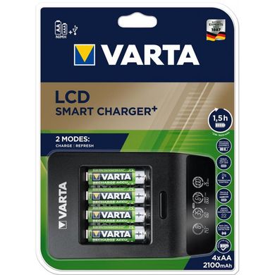 Зарядний пристрій для акумуляторів Varta LCD Smart Plus CHARGER +4*AA 2100 mAh (57684101441)