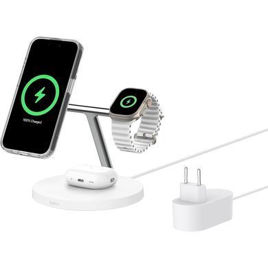 Зарядний пристрій Belkin 3in1 Magnetic Pad Qi2 15W White (WIZ032KQWH)