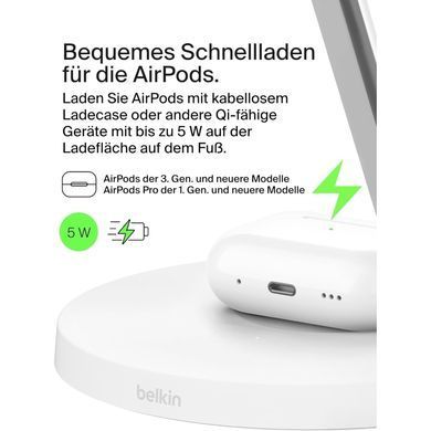 Зарядний пристрій Belkin 3in1 Magnetic Pad Qi2 15W White (WIZ032KQWH)
