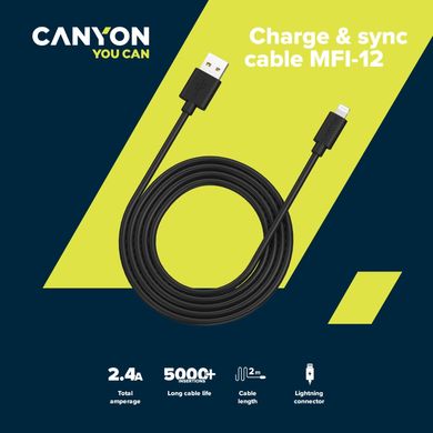 Дата кабель USB 2.0 AM to Lightning 1.0m MFI black Canyon (CNS-MFIC12B)