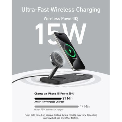 Зарядний пристрій Anker MagGo Wireless Charging Station 15W 3-in-1 Pad Black (B25M1311)