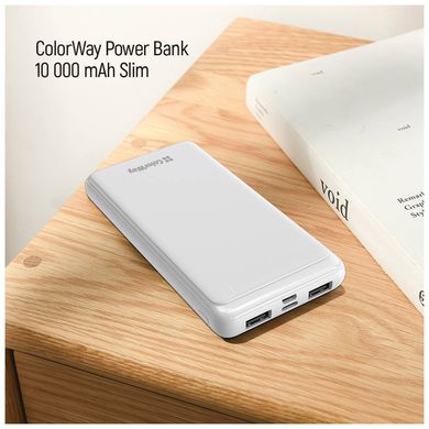 Батарея універсальна ColorWay 10 000 mAh Slim, White (CW-PB100LPF2WT)