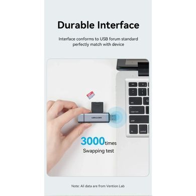 Зчитувач флеш-карт Vention USB 3.0 AM/USB-C to SD+TF Gray Dual Drive Letter Aluminum Alloy (CLLH0)