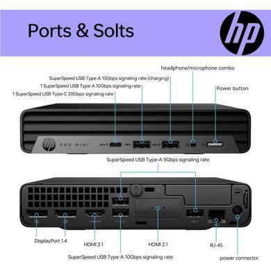 Комп'ютер HP Pro 400 G9 Mini / i3-13100T, 8, 512, WiFi, кл+м (885G3EA)