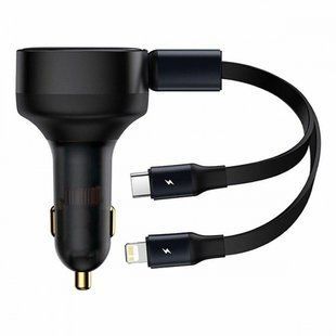 Автомобільний зарядний пристрій Baseus Enjoyment Retractable 2in1 33W Black (C00035500111-00)
