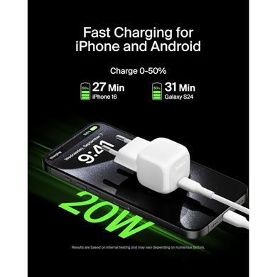 Зарядний пристрій Belkin USB-C PD20W PPS PD3.1 + cable USB-C to USB-C 1.0m (WCA009KQ1MWH-B6)