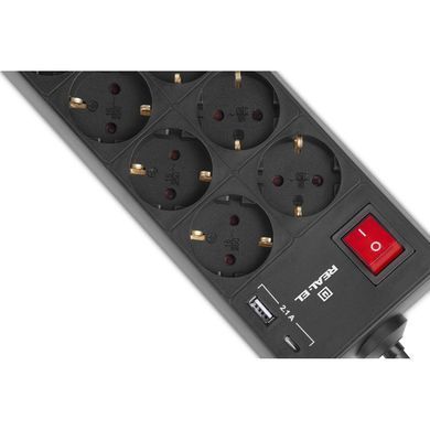 Мережевий подовжувач REAL-EL RS-PROTECT 805 1.8m, black (EL122300042)