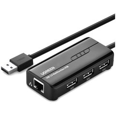 Концентратор Ugreen USB 3.0 Type A to 3xUSB 2.0 + RJ45 1000M Ethernet black (20264)