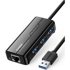 Концентратор Ugreen USB 3.1 Type-A to 3хUSB 3.0 + RJ45 1000M Ethernet black (20265)