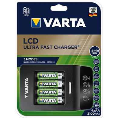 Зарядний пристрій для акумуляторів Varta LCD Ultra Fast Plus Charger +4*AA 2100 mAh (57685101441)