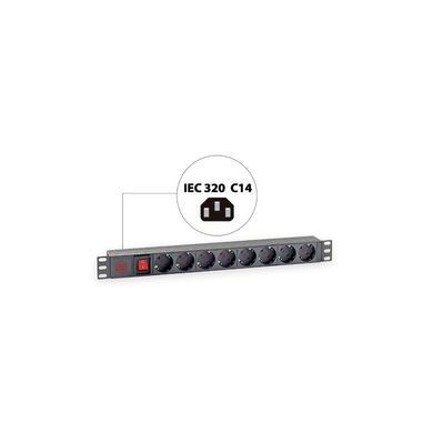 Силовий блок 19" 1U 8xSchuko, вимикач, С14 Kingda (KD-PDU-GM-1U-P8-C14)