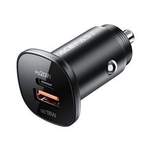 Зарядний пристрій Acefast 1xUSB-C PD20W + 1xUSB QC3.0 18W car adapter metal (6974316280330)