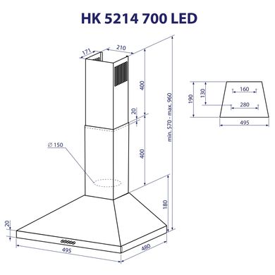 Витяжка кухонна Minola HK 5214 WH 700 LED
