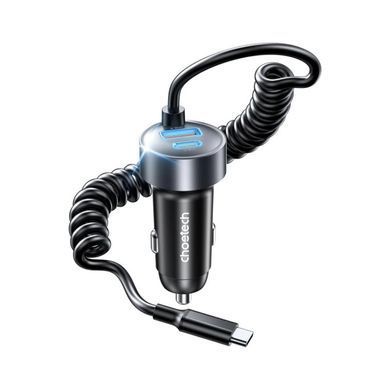 Зарядний пристрій Choetech 2xUSB 65W (1xUSB-C+1USB-A) PD 30W with spring Type-C cable 1.2M black (TC0030-BK)