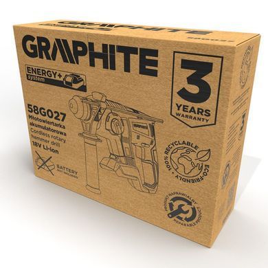 Перфоратор Graphite Energy+ SDS-plus, 18V, 2.2Дж, 2.26кг (без АКБ та ЗП) (58G027)