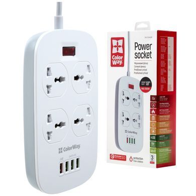 Мережевий фільтр живлення ColorWay 4 розетки/4USB White 1.8м (1QC3.0 + 3 AUTO ID) (CW-CHU44QW)