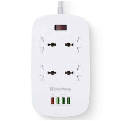Мережевий фільтр живлення ColorWay 4 розетки/4USB White 1.8м (1QC3.0 + 3 AUTO ID) (CW-CHU44QW)