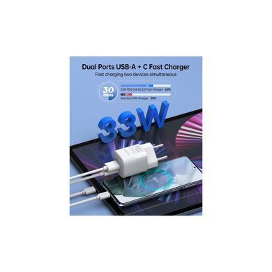 Зарядний пристрій Choetech GaN USB-A/USB-C 33W QC3.0/PD/PPS (PD5006-EU-WH)