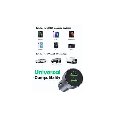 Зарядний пристрій Ugreen CD213 36W 2xUSB QC 3.0 3A Car Charger (Dark Blue) (10144)
